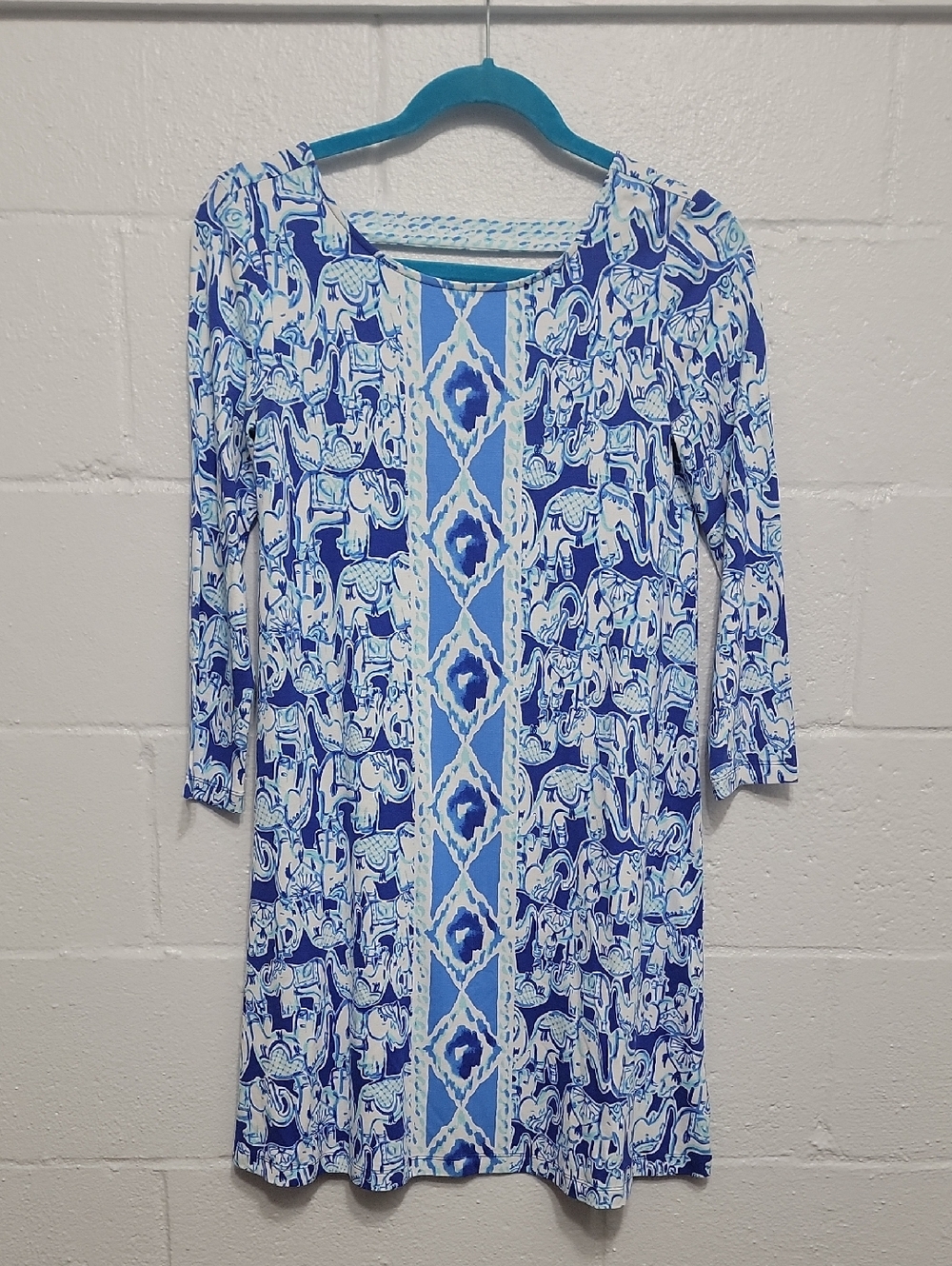 Lilly Pulitzer Blue Boho Elephant Print Long-Sleeve Women's Tunic Dress